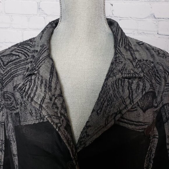 Vassalli Made in Italy designer Jacket Blazer size 14 Black Gray Herringbone - Picture 3 of 11